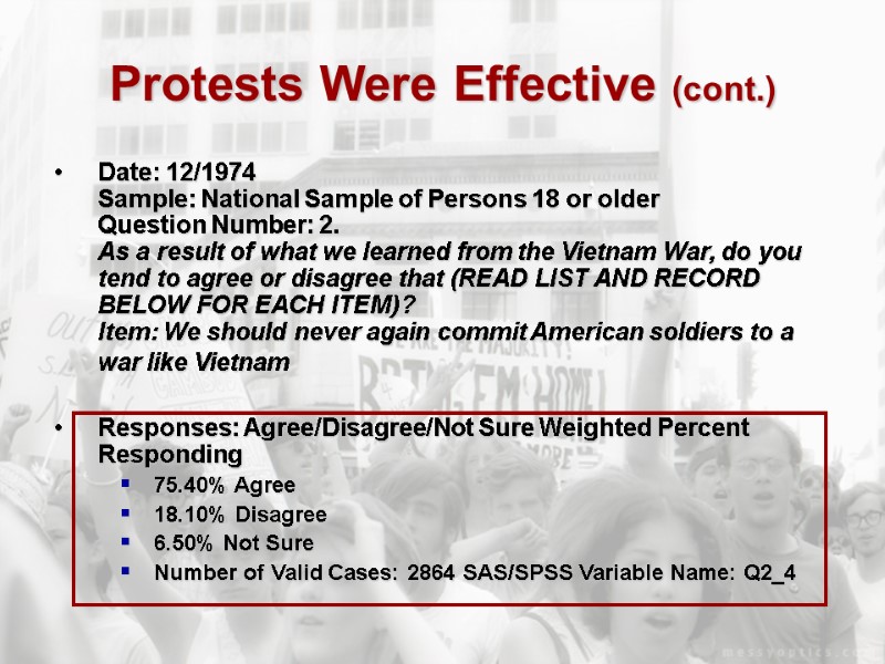 Protests Were Effective (cont.) Date: 12/1974  Sample: National Sample of Persons 18 or